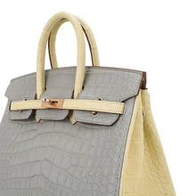 Load image into Gallery viewer, Special Order HSS Birkin 25 Bag Gris Perle &amp; Vanille Matte Alligator with Rose Gold Hardware