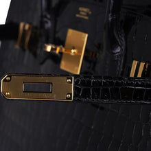 Load image into Gallery viewer, Birkin 30 Bag Black Porosus Crocodile with Gold Hardware