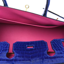 Load image into Gallery viewer, Blue Croc Embossement Leather Handbags Metal Lock Satchel Bag