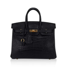 Load image into Gallery viewer, Birkin 25 Bag Black Matte Alligator with Gold Hardware