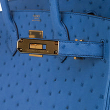Load image into Gallery viewer, Birkin 30 Bag Bleu Mykonos Ostrich with Gold Hardware