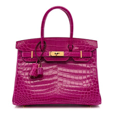 Load image into Gallery viewer, Birkin 30 Rose Pourpre Shiny Niloticus Crocodile Gold Hardware