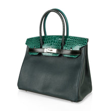 Load image into Gallery viewer, Limited Edition Birkin 30 Bag Patchwork Emerald Green Crocodile &amp; Six Skins