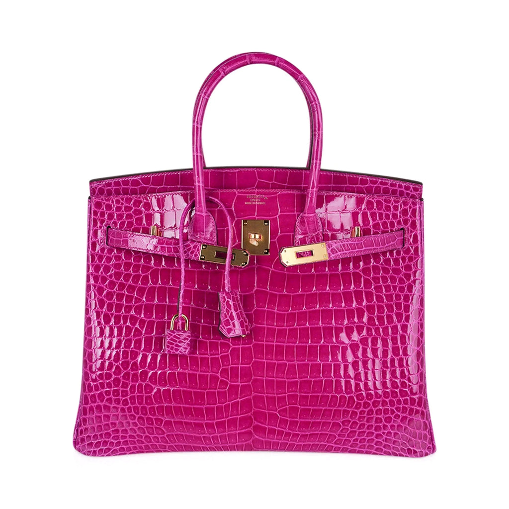 Birkin 35 Rose Scheherazade Porosus Crocodile Bag Gold Hardware