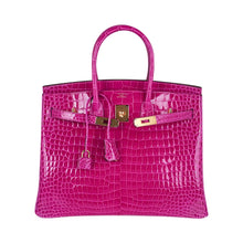 Load image into Gallery viewer, Birkin 35 Rose Scheherazade Porosus Crocodile Bag Gold Hardware