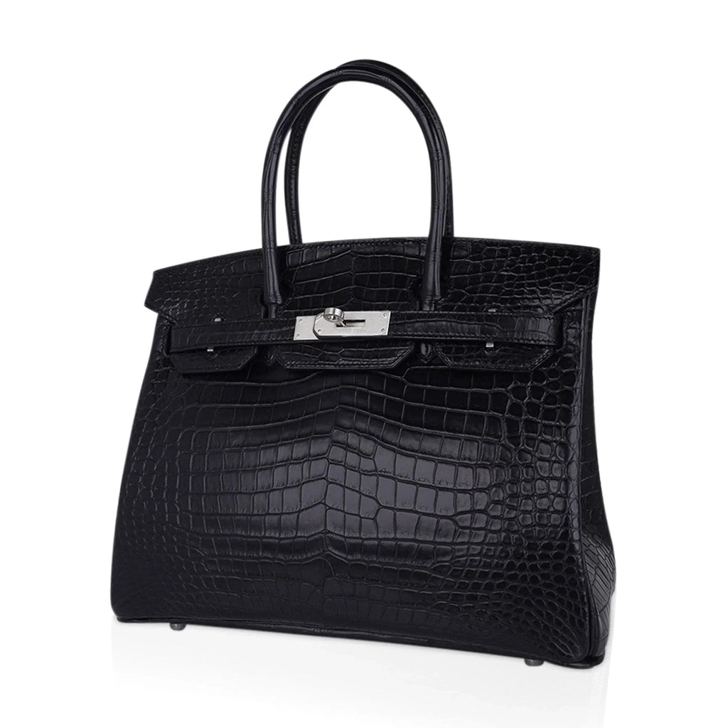 Birkin HSS 30 Matte Porosus Crocodile Black / Rose Pourpre Bag