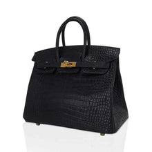 Load image into Gallery viewer, Birkin 25 Bag Black Matte Alligator with Gold Hardware