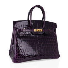 Load image into Gallery viewer, Birkin 25 Bag Aubergine Niloticus Crocodile with Gold Hardware