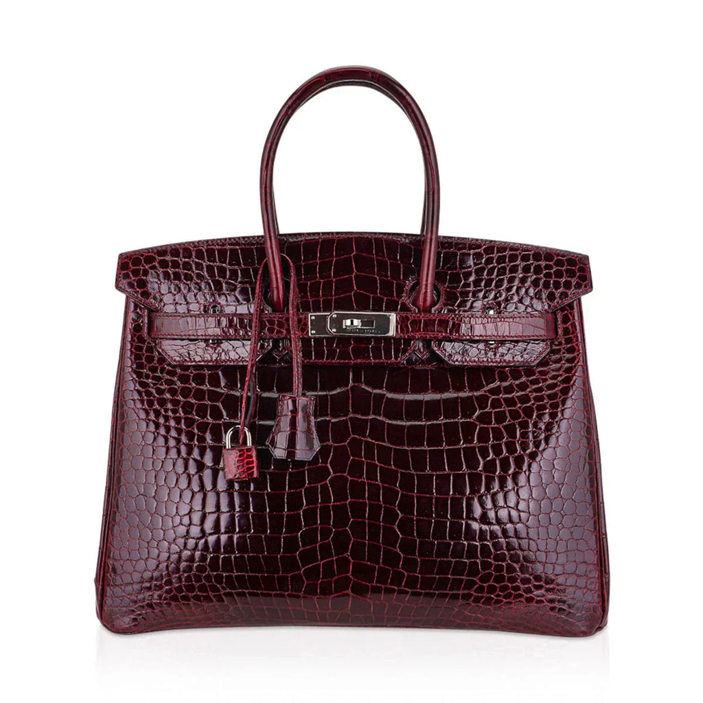 Birkin 35 Bag Bordeaux Porosus Crocodile with Palladium Hardware