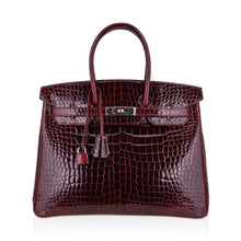 Load image into Gallery viewer, Birkin 35 Bag Bordeaux Porosus Crocodile with Palladium Hardware