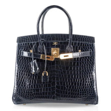 Load image into Gallery viewer, Birkin 30 Bag Blue Marine Porosus Crocodile Gold Hardware