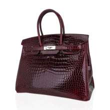 Load image into Gallery viewer, Birkin 35 Bag Bordeaux Porosus Crocodile with Palladium Hardware