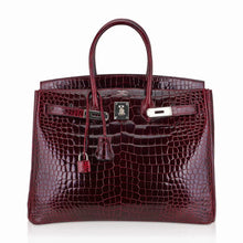Load image into Gallery viewer, Birkin 35 Bag Bordeaux Porosus Crocodile with Palladium Hardware