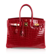 Load image into Gallery viewer, Birkin 35 Braise Lipstick Red Crocodile Gold Hardware