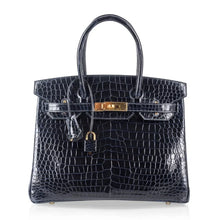 Load image into Gallery viewer, Birkin 30 Bag Blue Marine Porosus Crocodile Gold Hardware