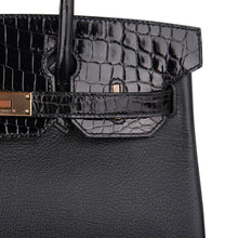 Load image into Gallery viewer, Birkin 30 Touch Bag Black Crocodile / Black Leather Rose Gold Hardware