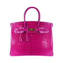 Load image into Gallery viewer, Birkin 35 Rose Scheherazade Porosus Crocodile Bag Gold Hardware