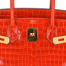 Load image into Gallery viewer, Birkin 30 Bag Orange Poppy Porosus Crocodile with Gold Hardware
