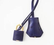 Load image into Gallery viewer, Birkin 25 Bag HSS Ostrich Gris Agate/Blue Sapphire Brushed Gold