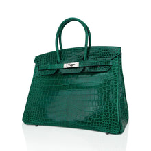 Load image into Gallery viewer, Birkin 35 Bag Emerald Porosus Crocodile with Palladium Hardware