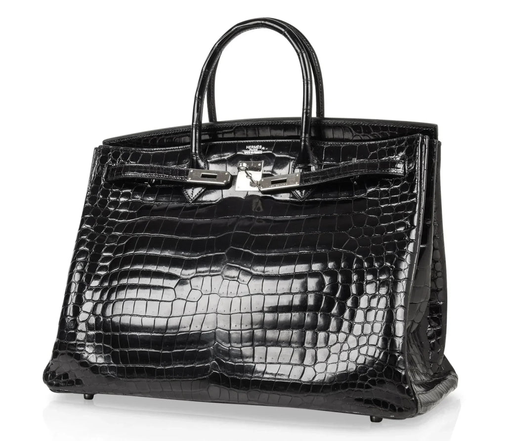 Birkin 40 Bag Black Porosus Crocodile Palladium