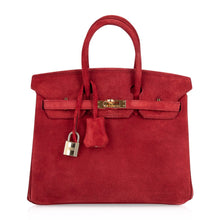 Load image into Gallery viewer, Birkin 25 Doblis Bag Rouge Vif Suede Gold Hardware