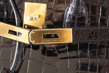 Load image into Gallery viewer, Birkin 35 Black Porosus Crocodile with Gold Hardware