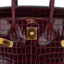 Load image into Gallery viewer, Birkin 35 Bag Bordeaux Porosus Crocodile with Gold Hardware