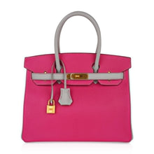 Load image into Gallery viewer, Special Order HSS Birkin 30 Bag Rose Shocking &amp; Gris Perle Chevre Leather with Brushed Gold Hardware