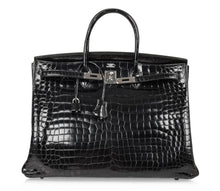 Load image into Gallery viewer, Birkin 40 Bag Black Porosus Crocodile Palladium