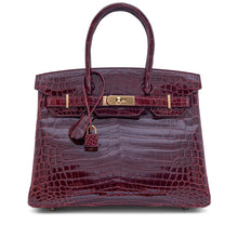 Load image into Gallery viewer, Birkin Bordeaux Shiny Porosus Crocodile Gold Hardware