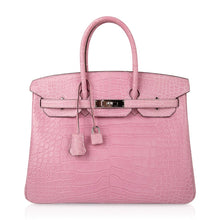 Load image into Gallery viewer, Limited Edition Birkin 35 Bag 5P Pink Matte Alligator with Palladium Hardware