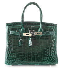 Load image into Gallery viewer, Birkin 30 Bag Emeraude Emerald Porosus Crocodile Palladium