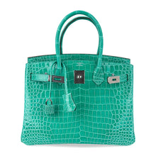Load image into Gallery viewer, Limited Edition Birkin 30 Bag Vert Jade Porosus Crocodile with Palladium Hardware