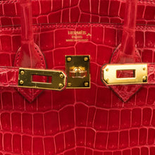 Load image into Gallery viewer, Birkin 25 Bag Red Braise Porosus Crocodile Gold Hardware Lipstick Red
