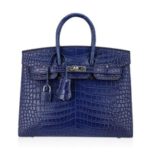 Load image into Gallery viewer, Limited Edition Birkin 25 Bag Sellier Indigo Aizome Porosus Crocodile with Palladium Hardware
