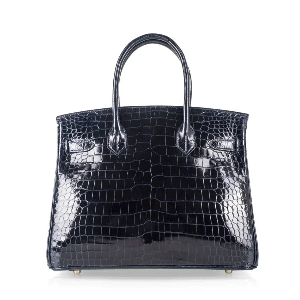 Birkin 30 Bag Blue Marine Porosus Crocodile Gold Hardware