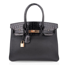 Load image into Gallery viewer, Birkin 30 Touch Bag Black Crocodile / Black Leather Rose Gold Hardware