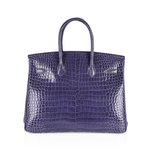 Load image into Gallery viewer, Birkin 35 Bag Blue Brighton Porosus Crocodile Palladium Hardware New