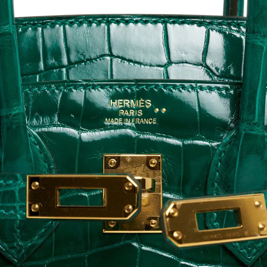 Birkin 25 Bag Emerald Crocodile Gold Hardware