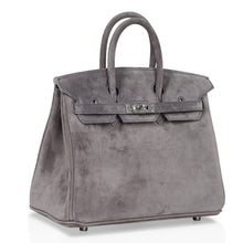 Load image into Gallery viewer, Birkin 25 Bag Gris Fume Doblis Suede with Palladium Hardware