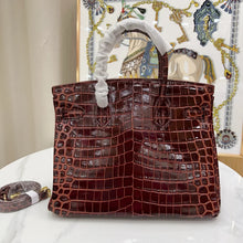 Load image into Gallery viewer, Birkin Bordeaux Shiny Porosus Crocodile Gold Hardware