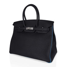 Load image into Gallery viewer, Special Order HSS Birkin 35 Bag Black Turquoise Togo Leather with Brushed Palladium Hardware