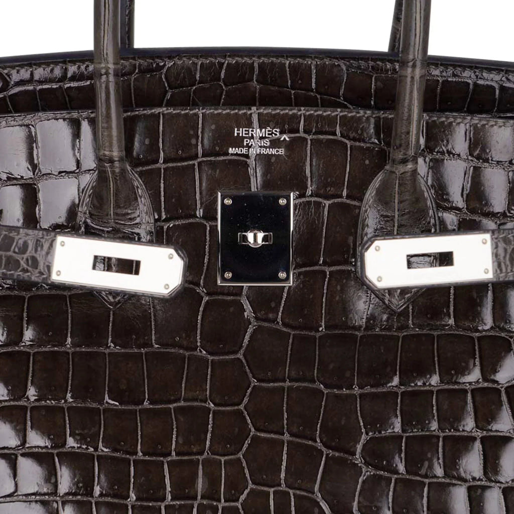 Special Order HSS Birkin 35 Bag Gris Fonce Porosus Crocodile with Palladium Hardware