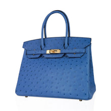 Load image into Gallery viewer, Birkin 30 Bag Bleu Mykonos Ostrich with Gold Hardware