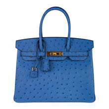 Load image into Gallery viewer, Birkin 30 Bag Bleu Mykonos Ostrich with Gold Hardware