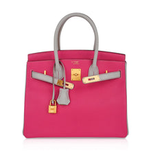 Load image into Gallery viewer, Special Order HSS Birkin 30 Bag Rose Shocking &amp; Gris Perle Chevre Leather with Brushed Gold Hardware