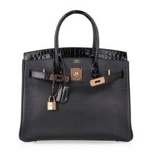 Load image into Gallery viewer, Birkin 30 Touch Bag Black Crocodile / Black Leather Rose Gold Hardware