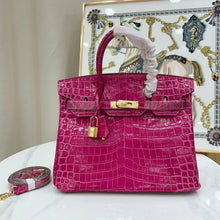 Load image into Gallery viewer, Birkin 30 Rose Pourpre Shiny Niloticus Crocodile Gold Hardware