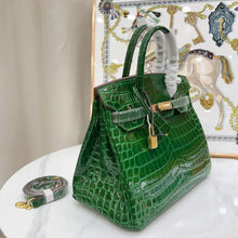 Load image into Gallery viewer, Birkin Emerald Shiny Niloticus Crocodile Gold Hardware